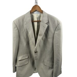 Geoffrey Beene Mens Blazer 43R Tan White Micro Check Sport Coat G669 2-Button